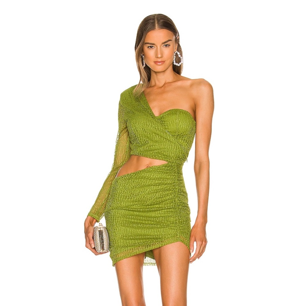 Michael Costello | Vivienne Mini Dress in Green Croc